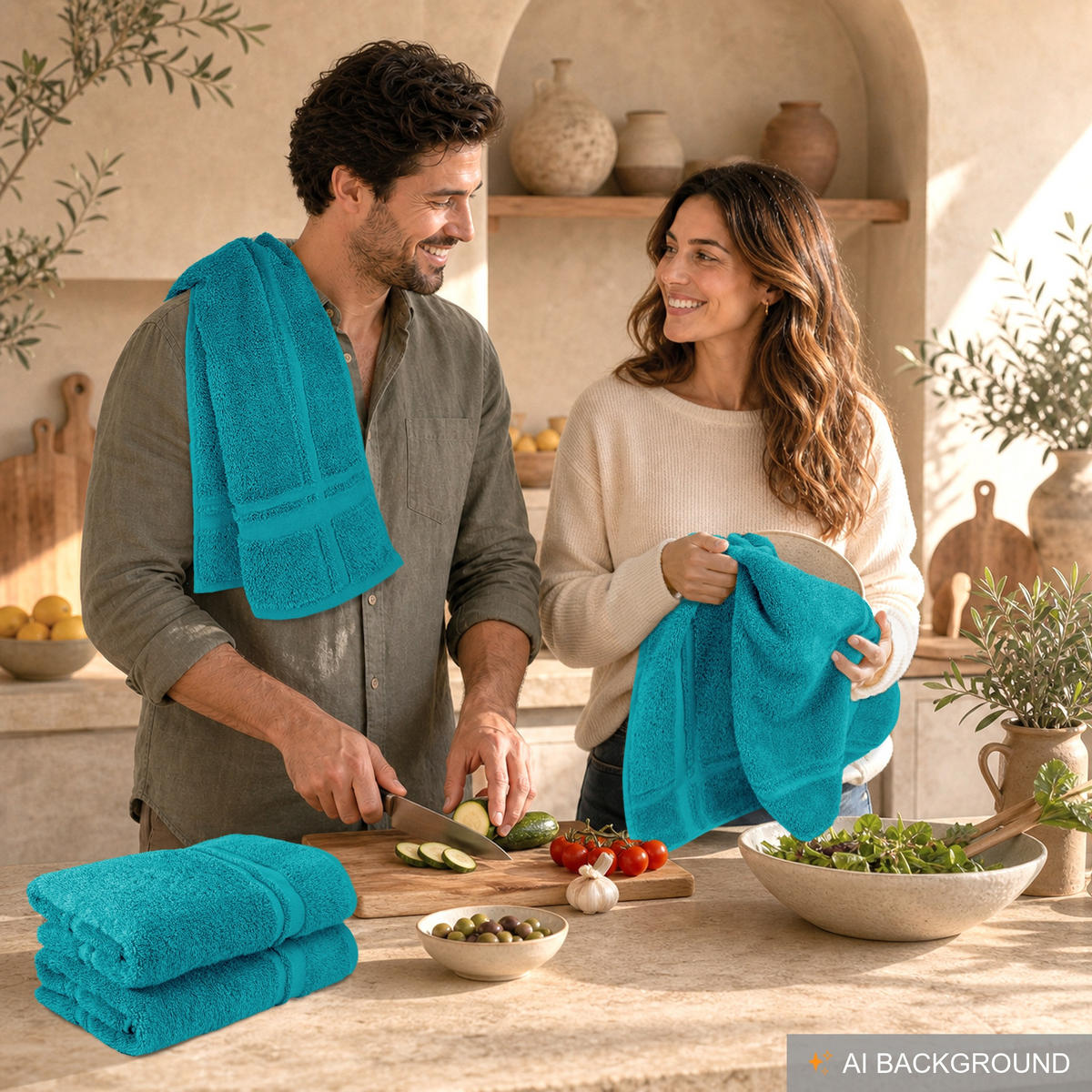 FROTTEE Küchenhandtücher 50x50 cm, 4er Set, Nautic Grün - Smaragdgrün, Textil (50/50cm) - Lashuma