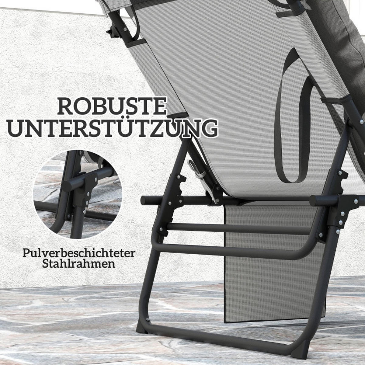 SONNENLIEGE Klappbar mit Dach Hellgrau - Grau, Metall (58/30/189cm) - ComfortXL