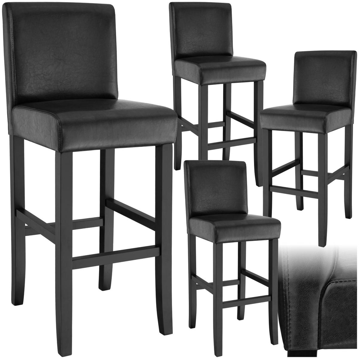 BARHOCKER 4er Set Kunstleder, Sitzhöhe 76 cm,antikbraun - Schwarz, Holz (40/107/41cm) - tectake