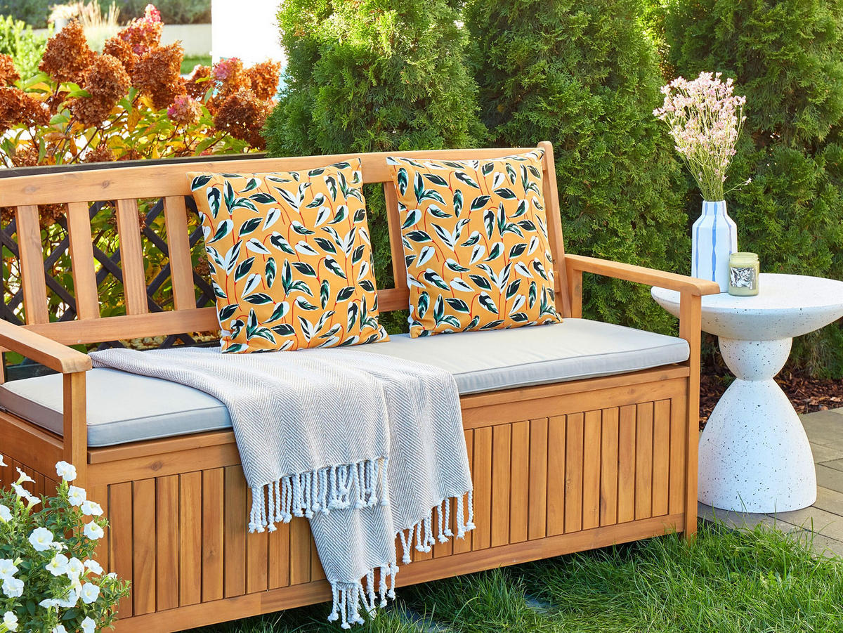 GARTENKISSEN 2er-Set Blattmotiv mehrfarbig 45/45 cm Taggia - Multicolor, Textil (45/45cm) - Beliani