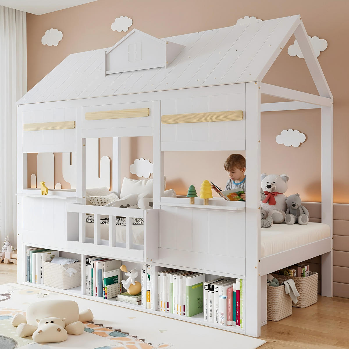 HOCHBETT 90x200 cm Hausdesign Regal - Weiß, Holz (90/200cm) - LEBENLANG