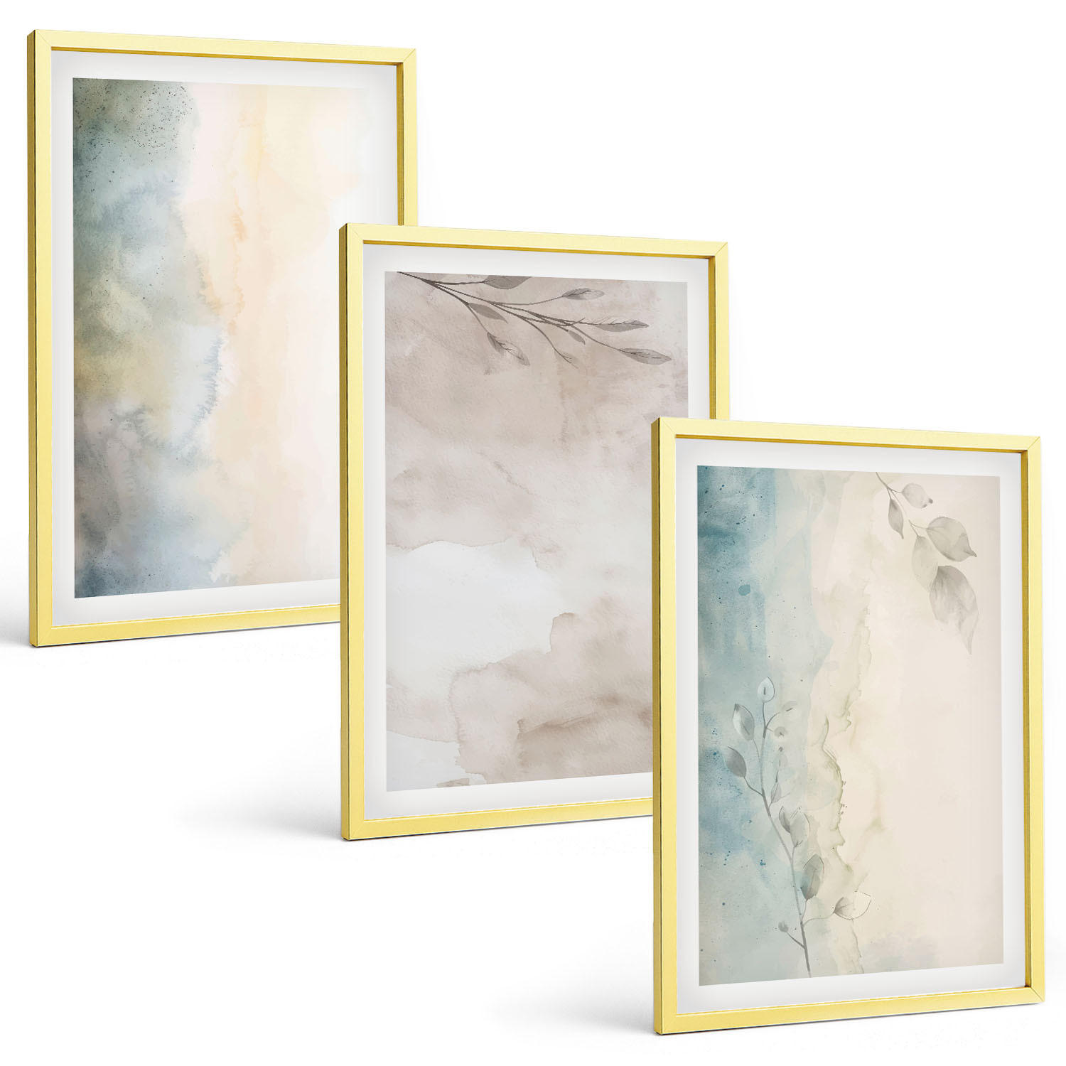 BILDER SET 3er Set - 40x60 cm Goldrahmen - Zarte Aquarellkartons - Goldfarben, Kunststoff (40/60cm) - TULUP