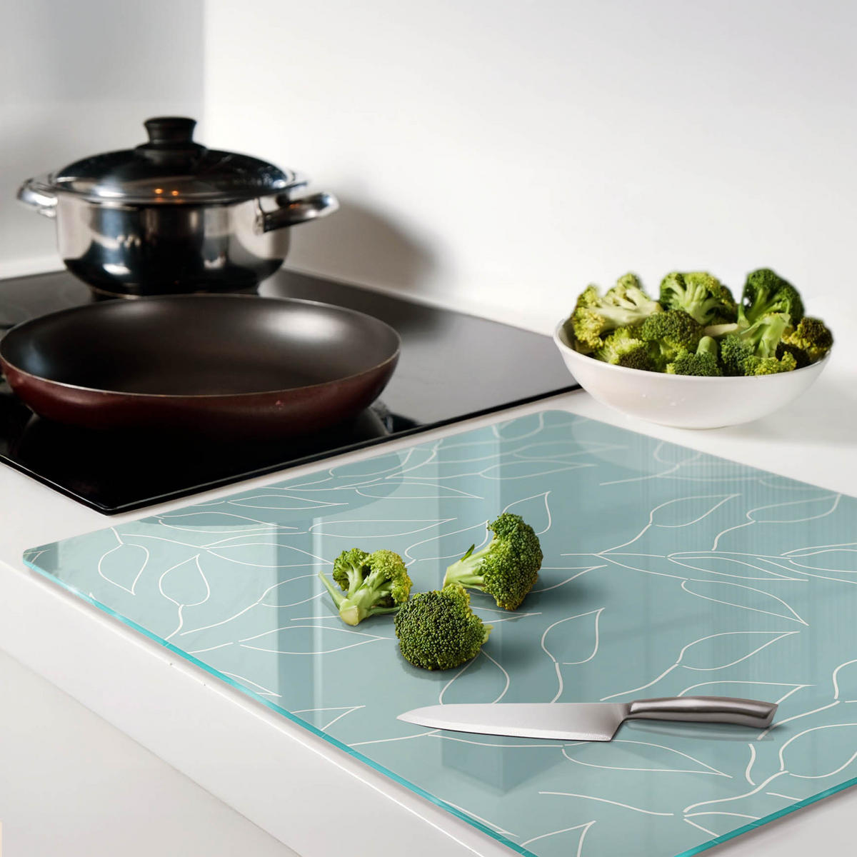 GLASPLATTE 60x52 cm Blattmuster - Blau, Glas (60/0.4/52cm) - TULUP