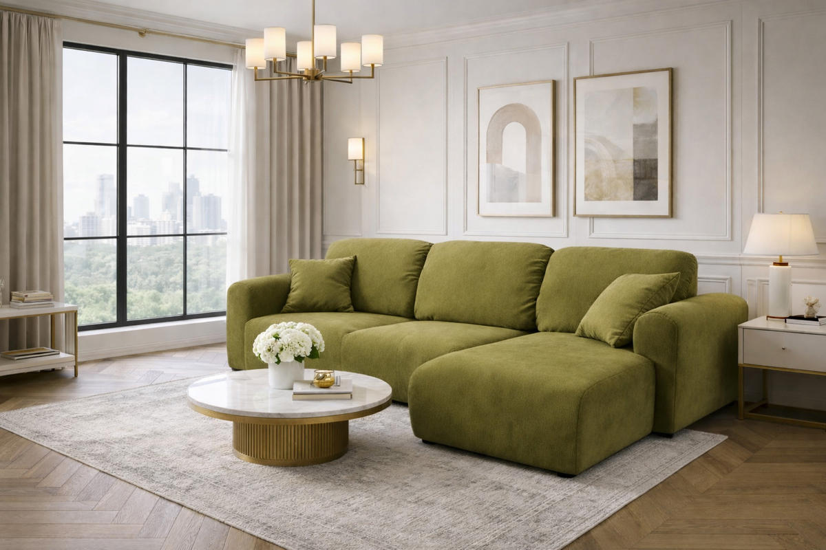 ECKSOFA Mit Schlaffunktion Und Bettkasten, Sofa L-Form Bingo L, Veloursstoff Salvador, Olive, Rechts - Olivgrün, Holz (250/142cm) - Kaiser Möbel