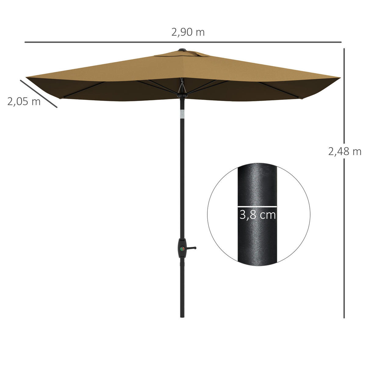 SONNENSCHIRM DE-11462 rechteckig, neigbar, mit Kurbel Braun - Braun, Metall (200/290cm) - ComfortXL