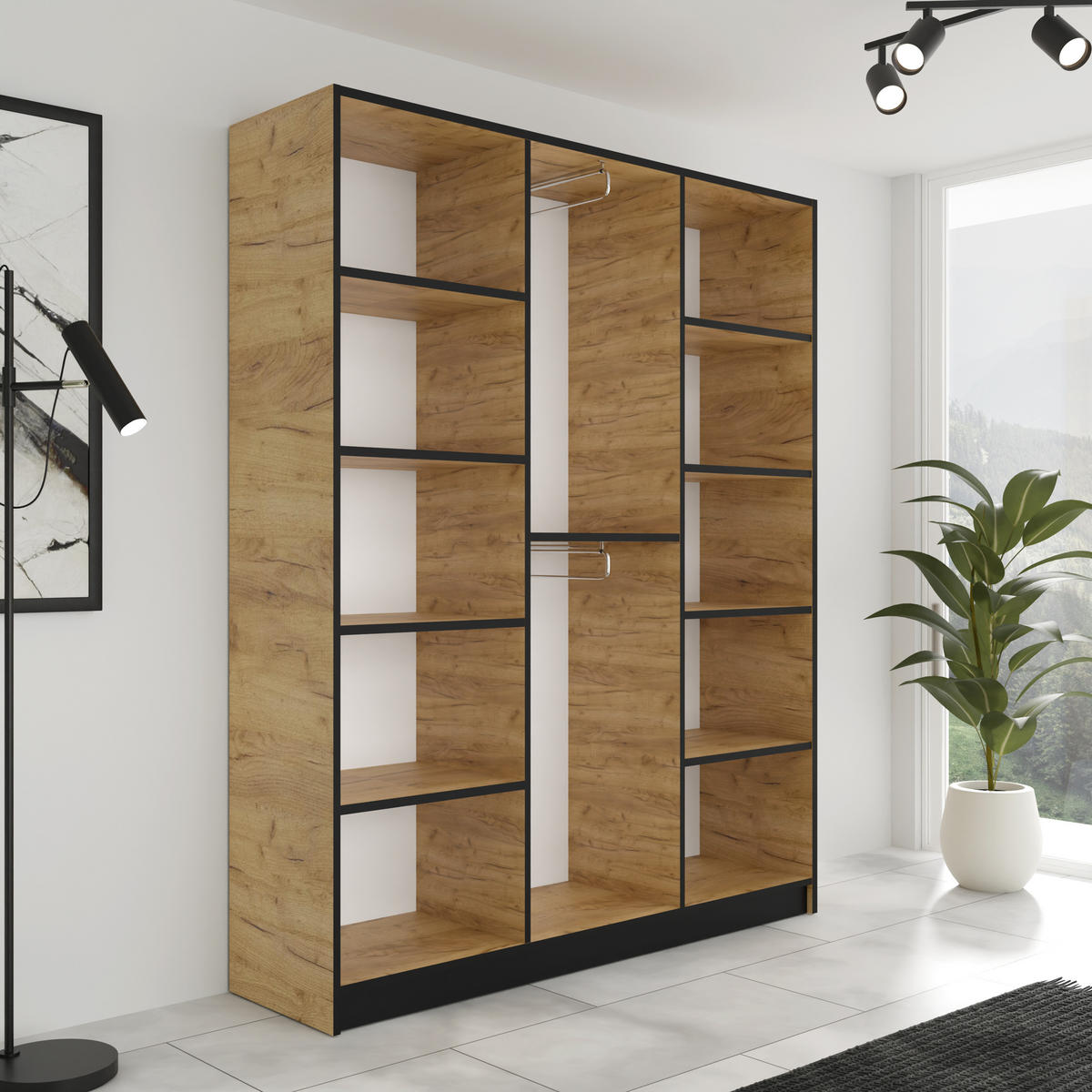 ŠATNÍ SKŘÍŇ EDEN s nástavbou 3D Dub Craft - medově dubová, kompozitní dřevo (157/247/39cm) - Kier Furniture