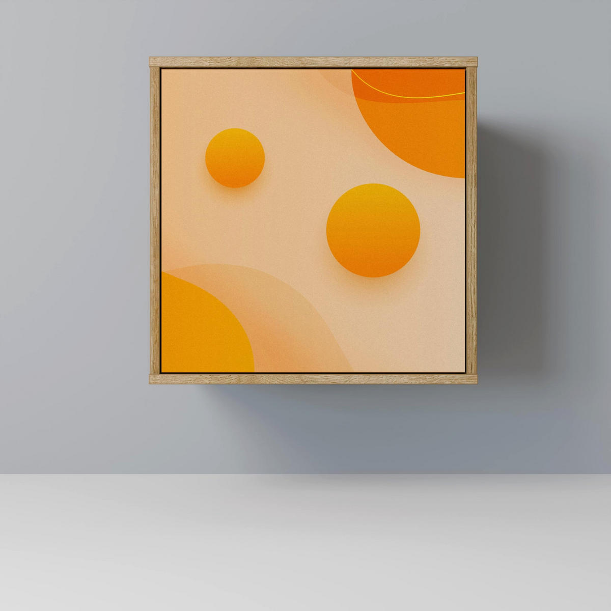 SIDEBOARD ORANGE ARRANGEMENT, Eichefarben, 57,5x42x77,5 cm, Schräge Buchenholzfüße - Eichefarben/Buchefarben, Holzwerkstoff/Buchenholz (57.5/77.5/42cm) - SpaceRebels