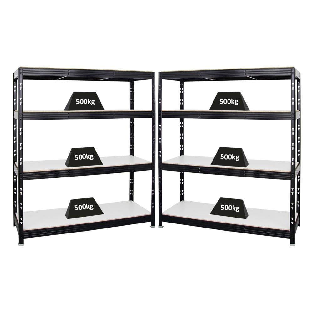 SCHWERLASTREGAL Rhino 2er-Set mit 2x 180x160x60 cm 4 Melamin-Ebenen 16mm Fachlast 500 kg Schwarz - Schwarz, Metall (320/180/60cm) - PROREGAL