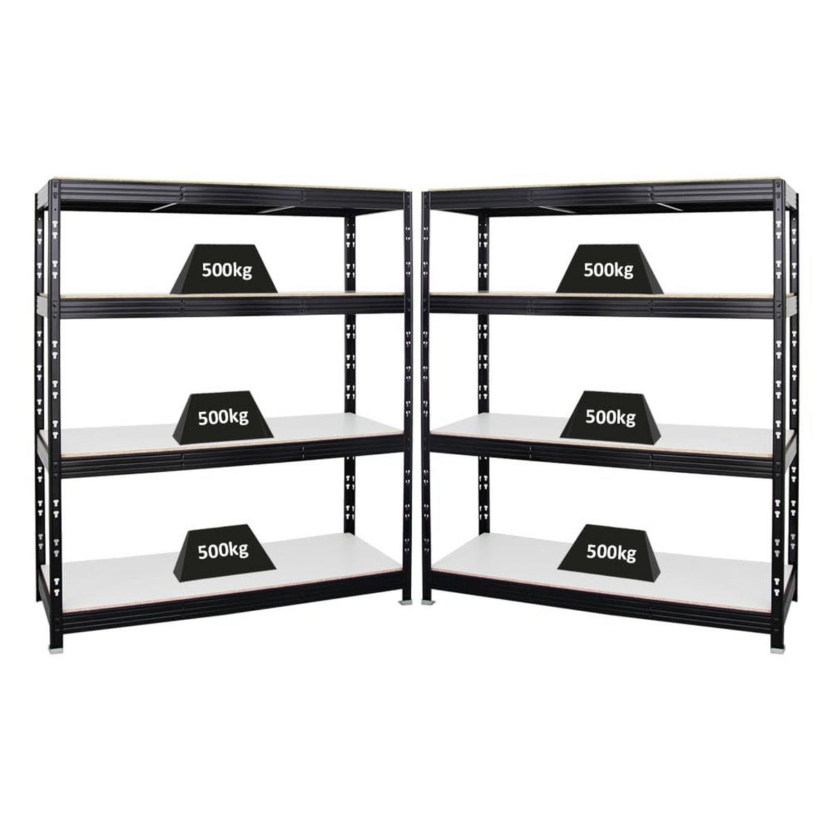 SCHWERLASTREGAL Rhino 2er-Set mit 2x 180x160x60 cm 4 Melamin-Ebenen 16mm Fachlast 500 kg Schwarz - Schwarz, Metall (320/180/60cm) - PROREGAL