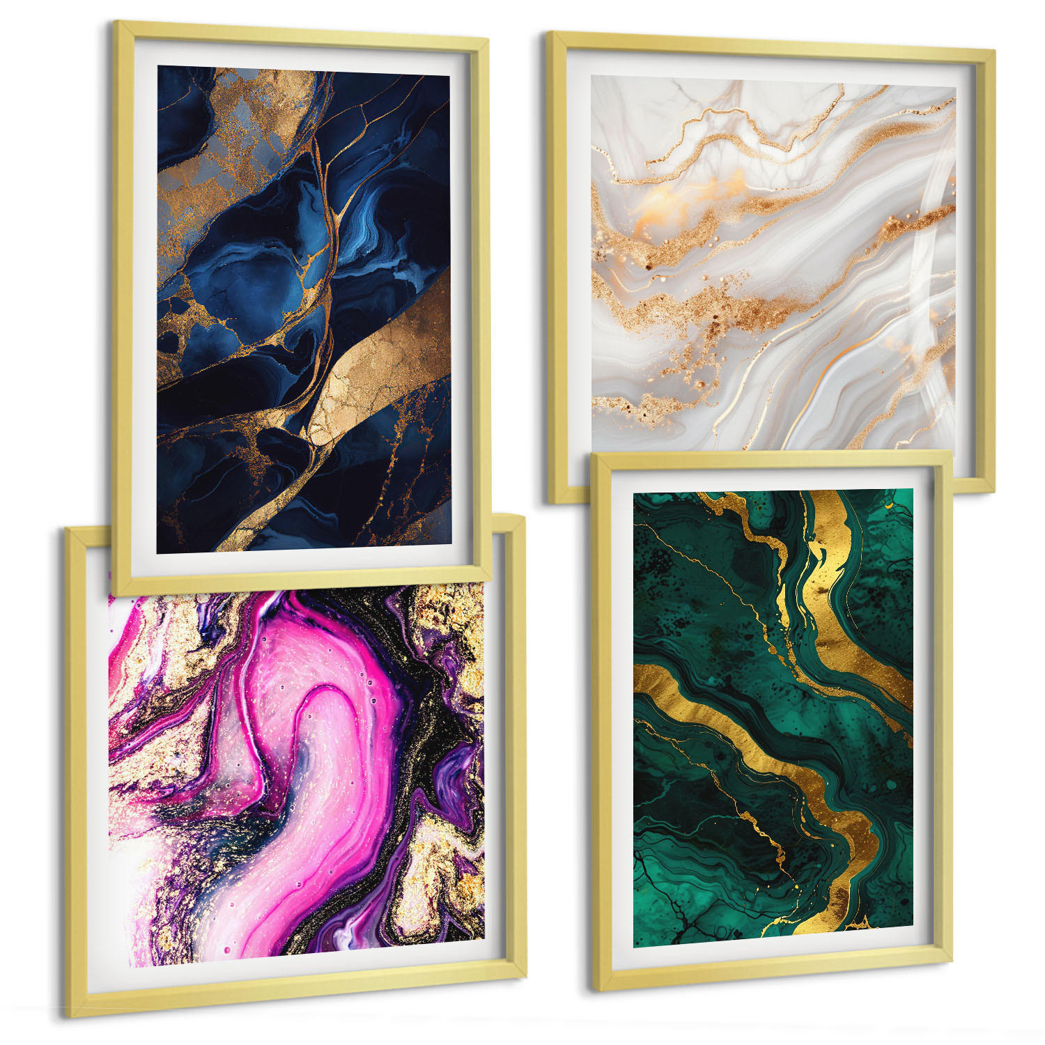 BILDER SET 4er Set - 50x50 cm & 40x60 cm Goldrahmen - Abstrakter Marmor mit Farben - Goldfarben, Kunststoff (50/50cm) - TULUP