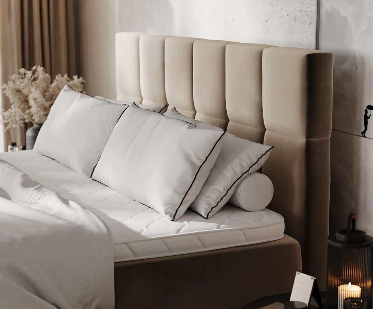 BOXBETT Savio 180/200 cm Taupe im Paros Stoff - Taupe/Schwarz, Holz/Holzwerkstoff (180/200cm) - AltaBeds