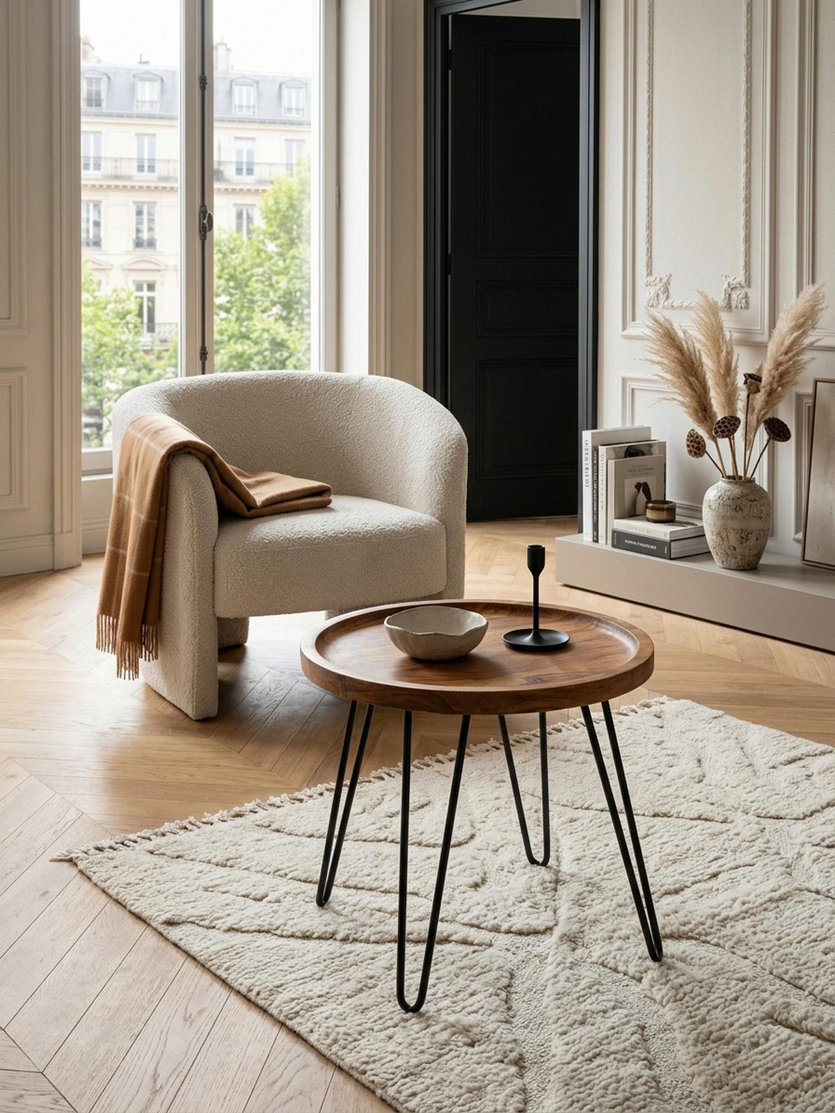 COUCHTISCH in Braun, Sheeshamholz mit Haarnadelbeinen, Modernes Design - Schwarz/Braun, Holz/Metall (41/45/40cm) - KADIMA DESIGN