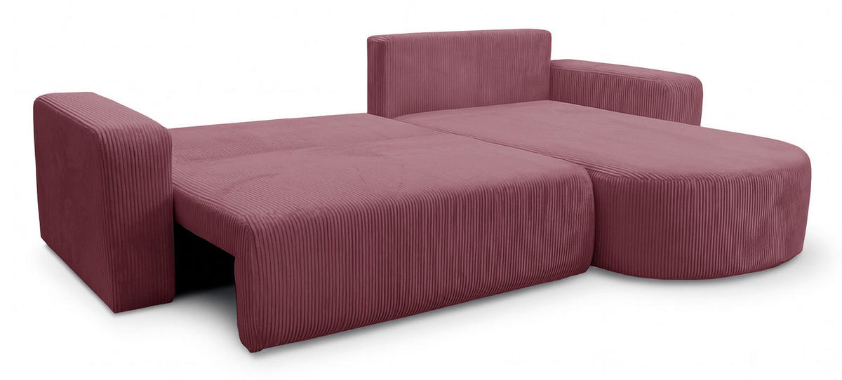 ECKSOFA mit Schlaffunktion Teeo L-Form universal mit Bettkasten Lachsfarben Cord - Koralle/Schwarz, Kunststoff/Textil (275/170cm) - Homebook