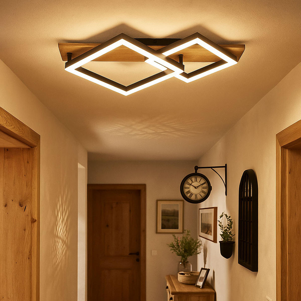 LED DECKENLEUCHTE Metall Schwarz Holzoptik - Schwarz, Metall (47/31/8.5cm) - Globo Lighting