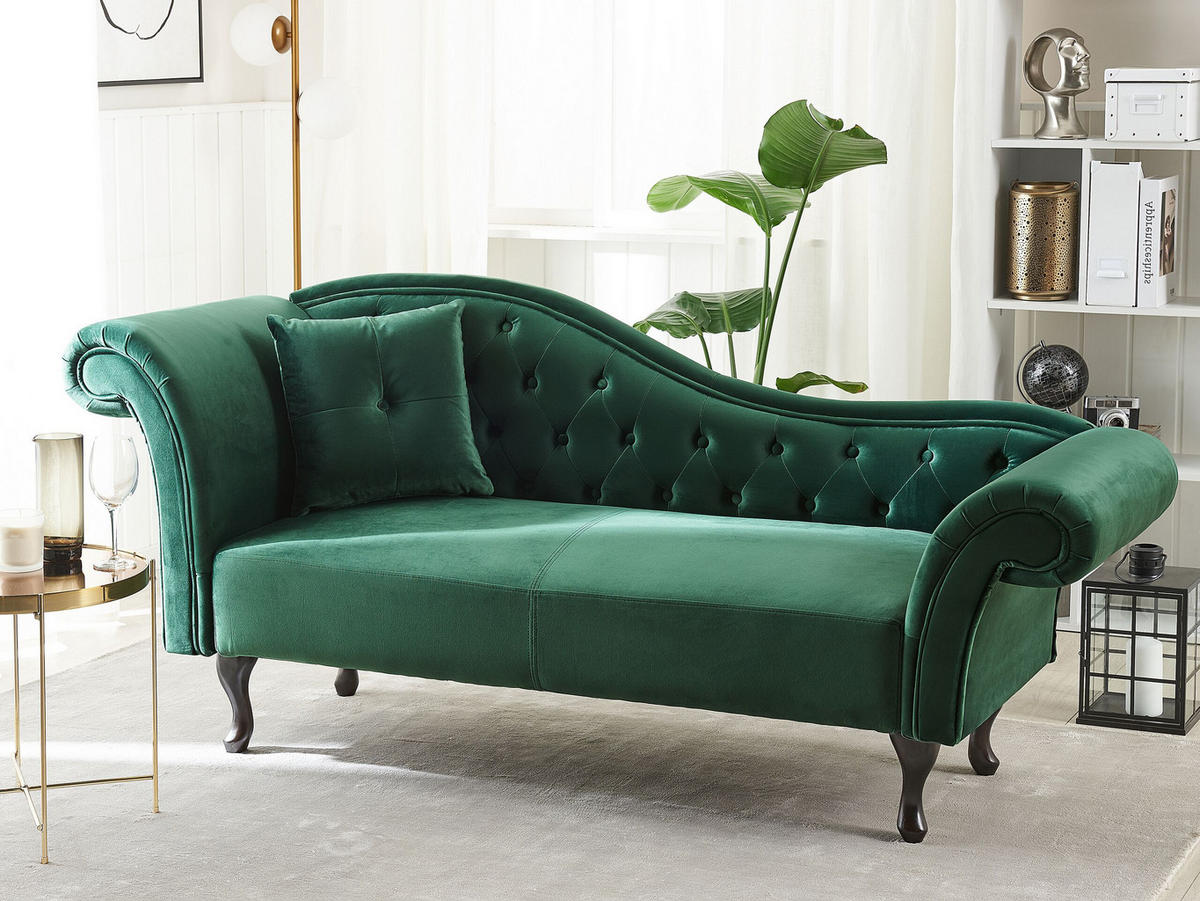 CHAISELONGUE Samtstoff dunkelgrün linksseitig Lattes - Grün, Textil (188/87/59cm) - Beliani