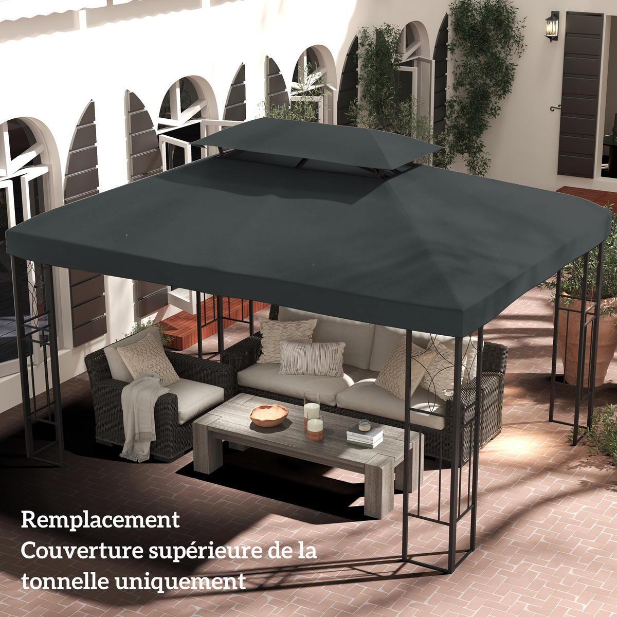 ERSATZDACH für Pavillon DE-12568 3x4 m mit Doppeldach Grau - Grau, Textil (400/1/300cm) - ComfortXL