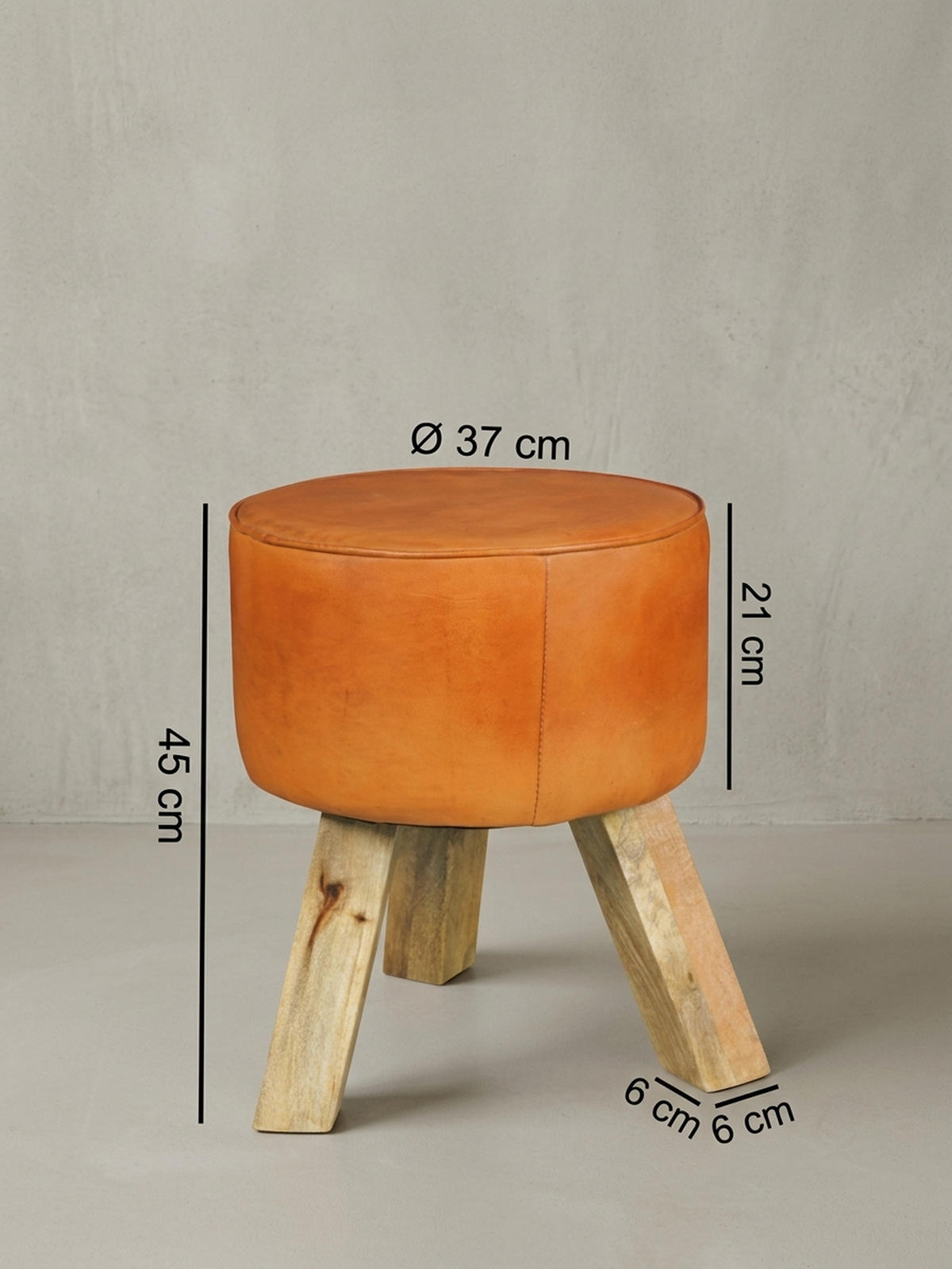 SITZHOCKER – Ziegenleder/Holz, 45 cm, Country-Stil - Braun, Mangoholz/Leder (37/45/37cm) - KADIMA DESIGN