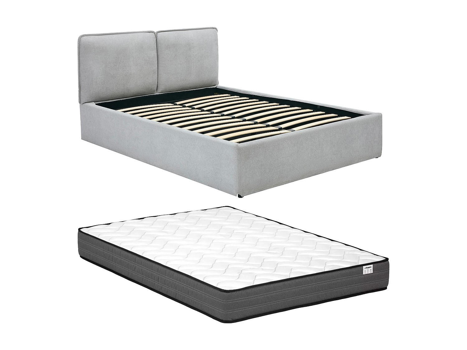 BETT mit Bettkasten - 2 Personen - stoff - hellgrau Tenese - Hellgrau, Textil (140/190cm) - Vente-Unique