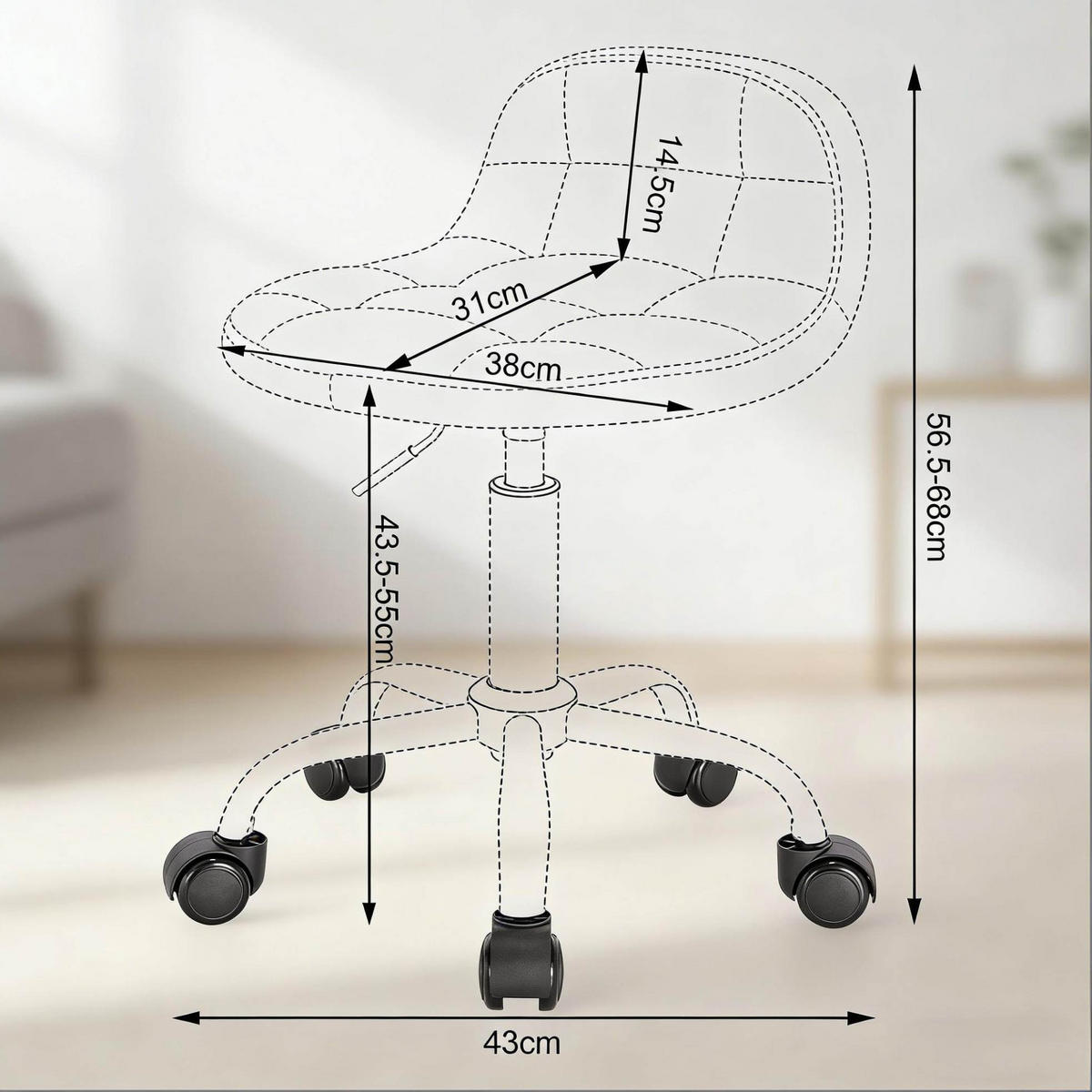 DREHSTUHL Bürostuhl 43/43/68 cm creme weiß aus Samt mit Rollen - Creme, Kunststoff (31/68/38cm) - OKWISH