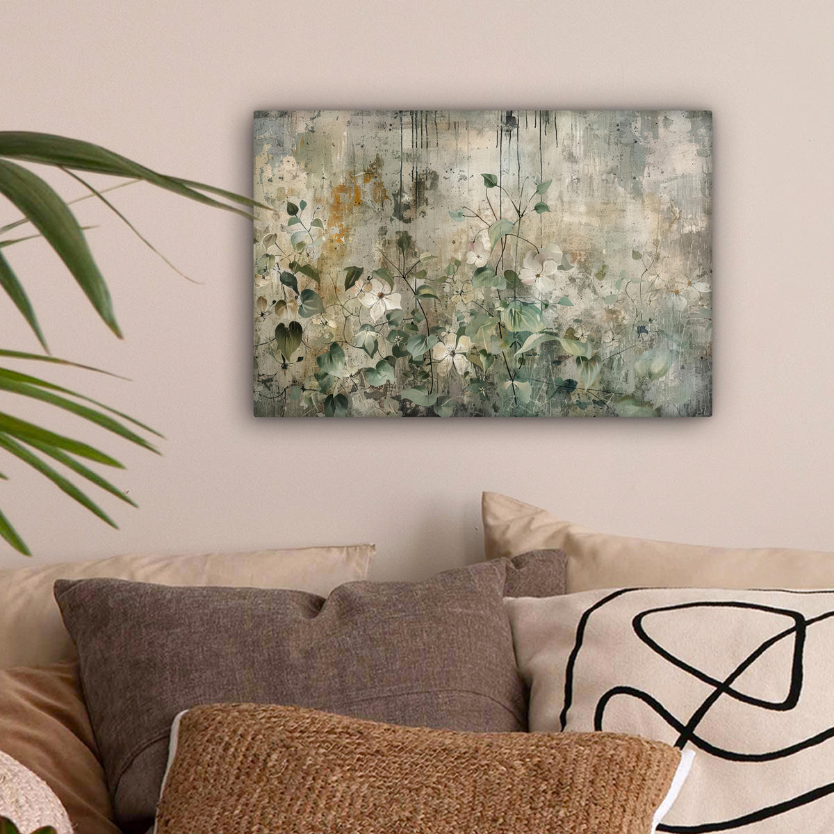 LEINWANDBILD Blumen - Blätter - Abstrakt - Modern Deko Schlafzimmer 30x20 cm - Grau, Textil (30/20cm) - MuchoWow