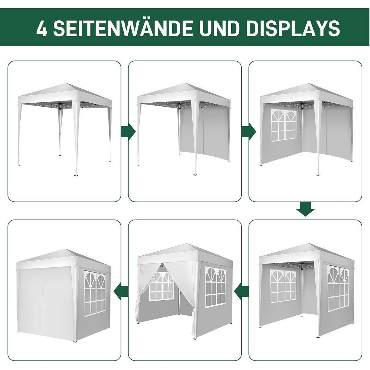 FALTPAVILLON 2 x 2 m Weiß mit 4 Seitenteilen UV-Schutz 50+ - Weiß, Textil (200/255/200cm)