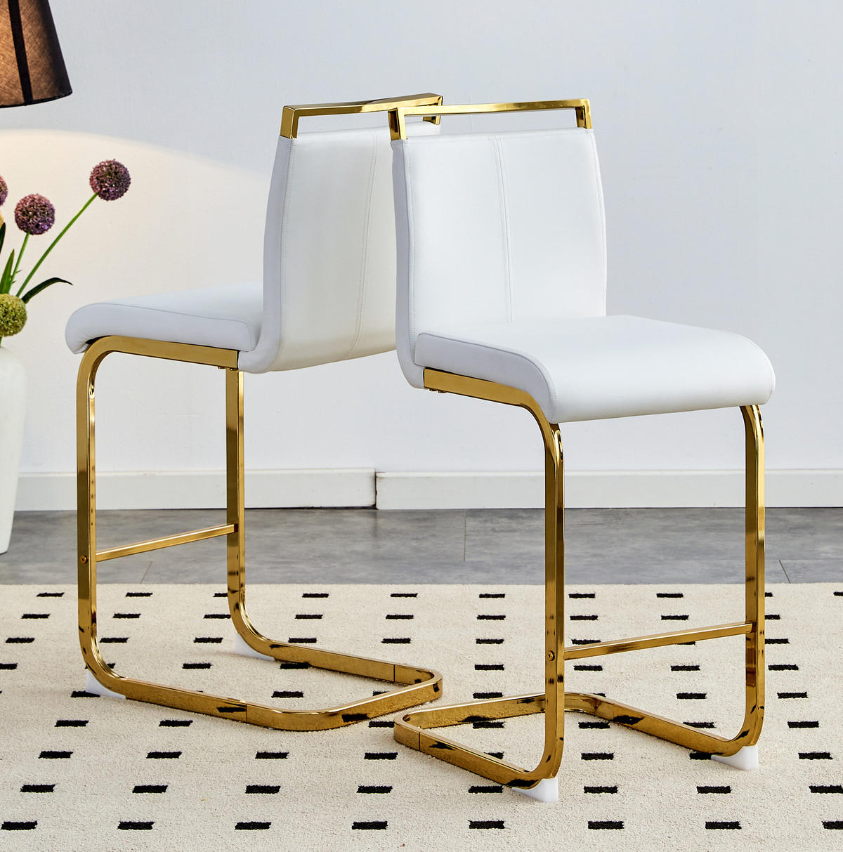 BARHOCKER 2er-Set 96,5 cm Metall/Kunstleder White+Gold - Weiß, Metall (46.5/96.5/39cm) - Meubliv