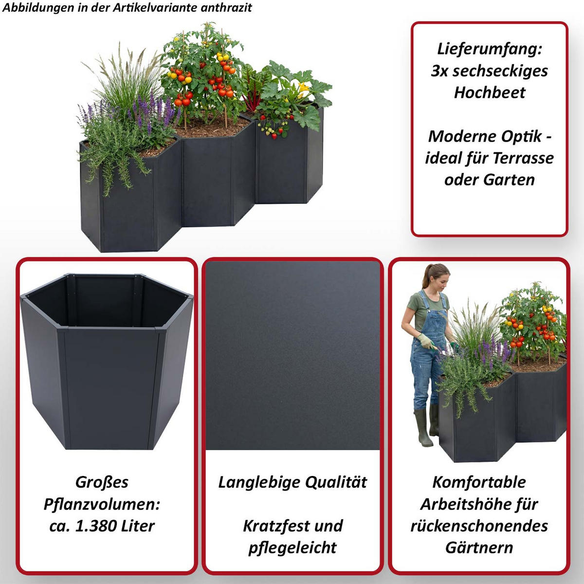 VYSOKÝ ZÁHON 3KS Šedá 3ks sada - šedá, kov (264/77/100cm) - MCW