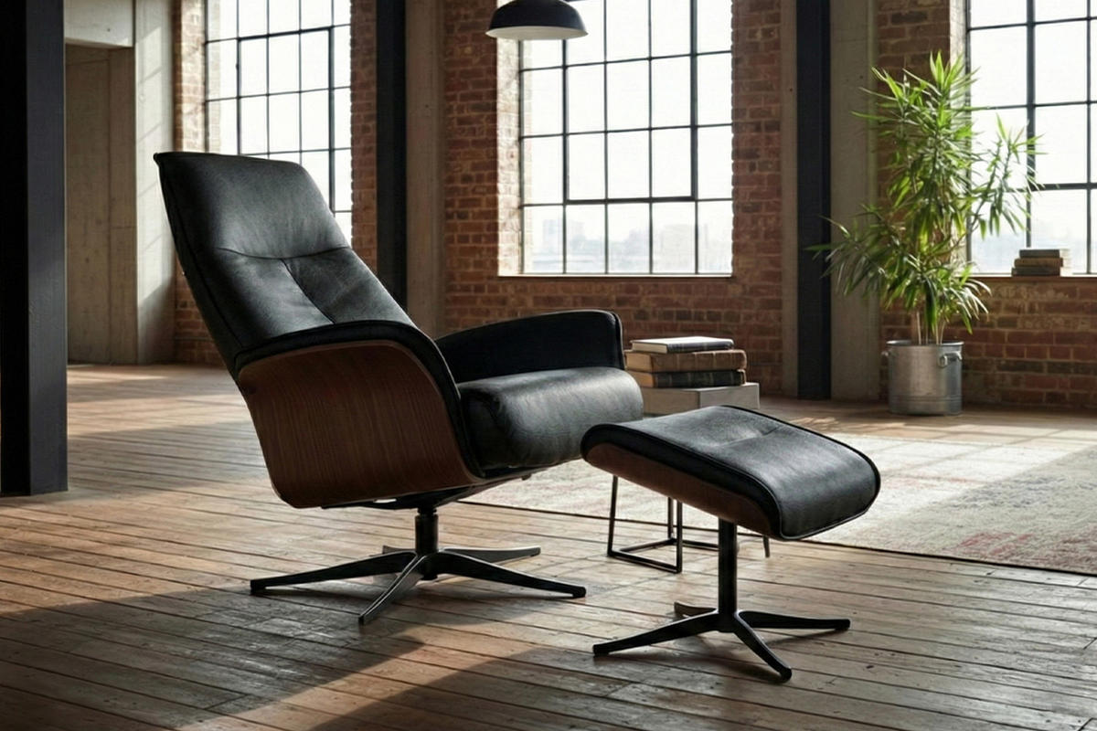 RELAXSESSEL FERREIRA Schwarz Leder Relaxfunktion - Schwarz, Leder/Metall (78/106/84cm) - KAWOLA