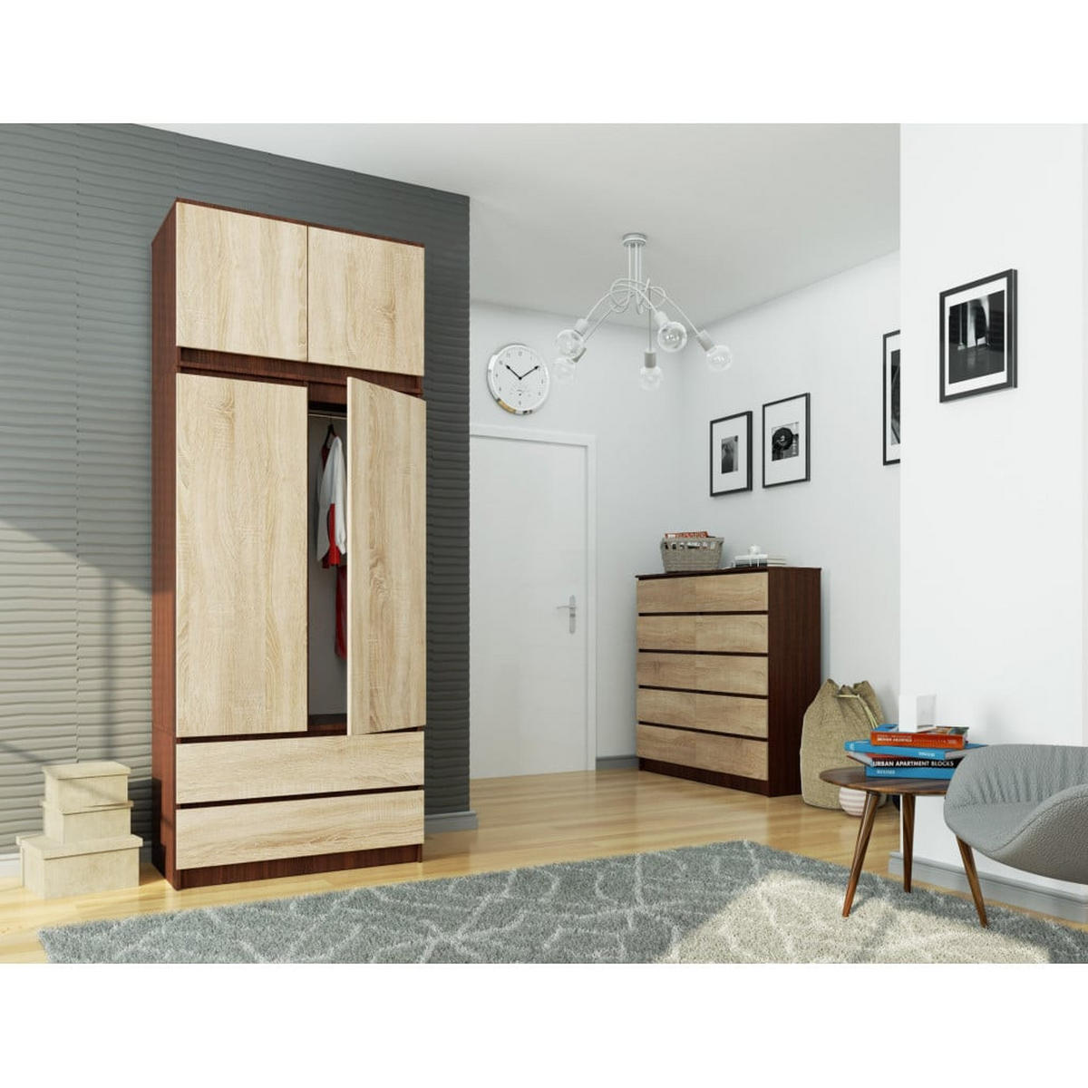 KLEIDERSCHRANK Dunkelbraun, Eiche Sonoma 234/90/51 - Dunkelbraun, Holzwerkstoff (90/234/51cm) - RAUMHIRSCH FURNITURE