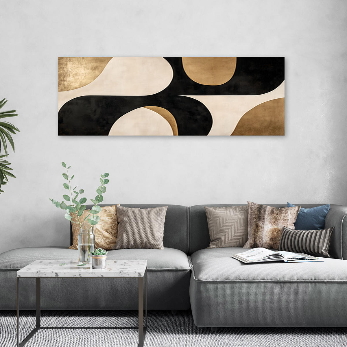 LEINWANDBILD Bögen Abstrakt Aquarell Beige 150x50cm - Beige, Textil (150/50cm) - Feeby