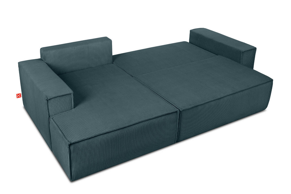 ECKSCHLAFSOFA-LINKS NAPI in Pet Friendly Cord-Stoff, blau - Blau/Schwarz, Textil (262/148cm) - KONSIMO®