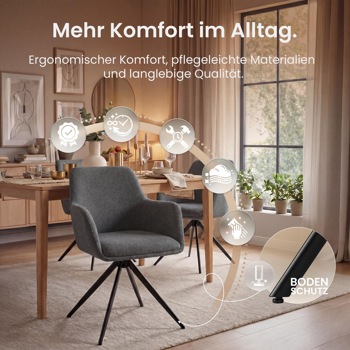 ESSZIMMERSTUHL Stoff Grau - Schwarz/Grau, Textil/Metall (56/82/58cm) - CLP