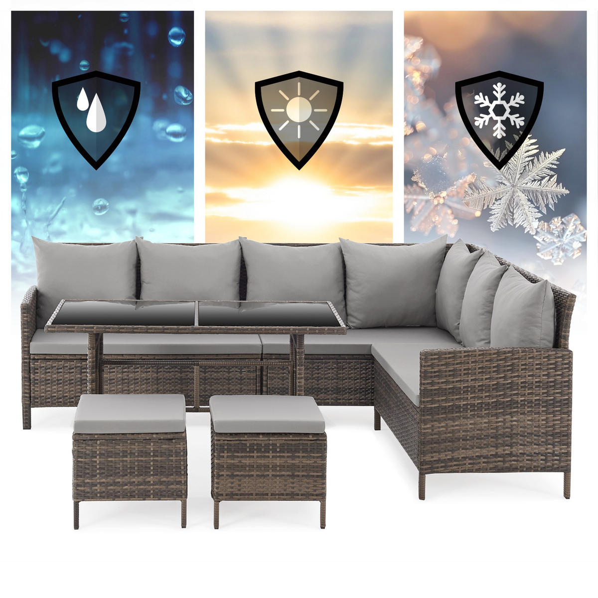 RATTAN-LOUNGE Madison - Braun/Grau, Kunststoff - SVITA