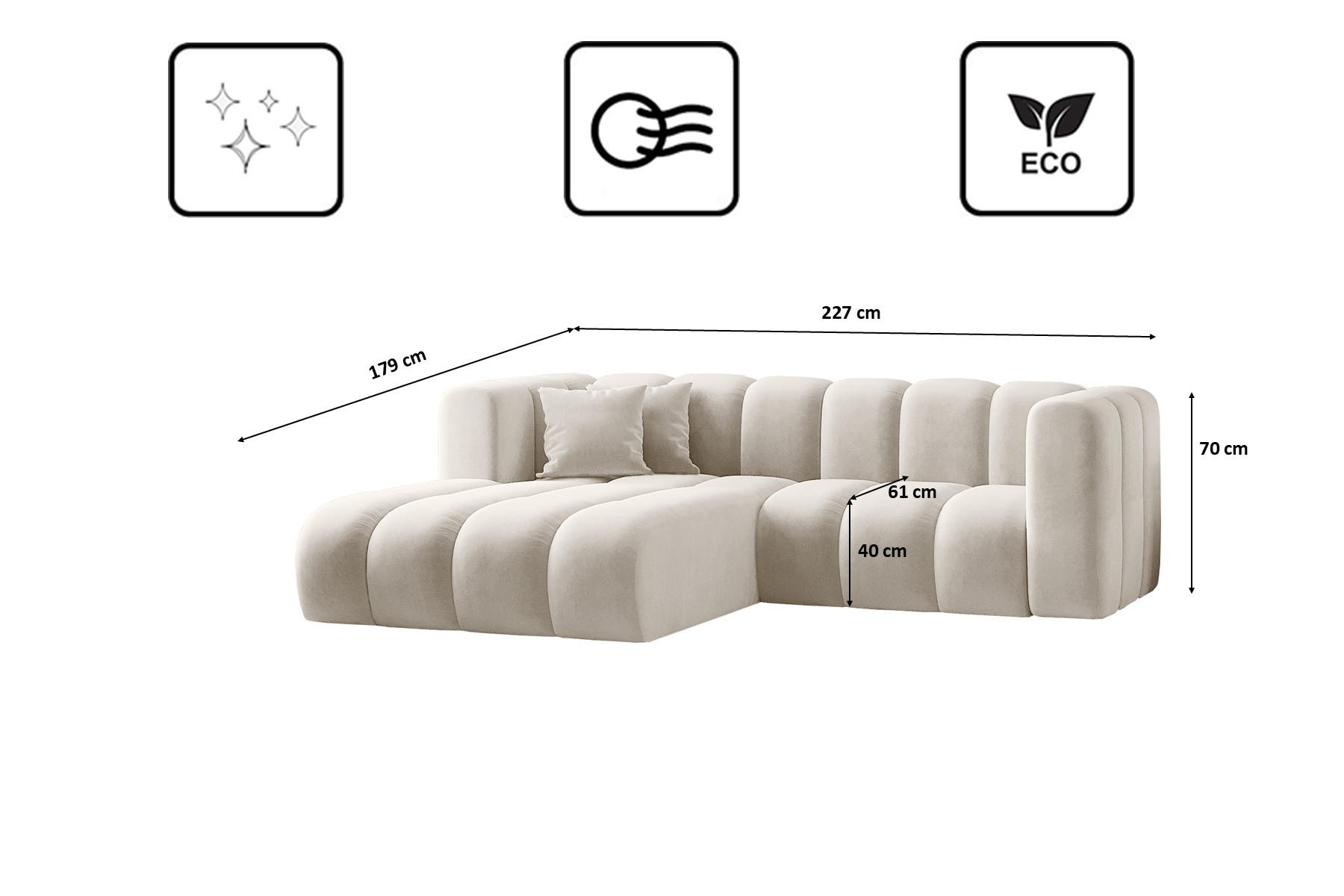 Thumbnail - Kaiser Möbel Ecksofa, Sand, Holz, L-Form, 227x179 cm, Wohnzimmer, Sofas & Couches, Wohnlandschaften, Ecksofas