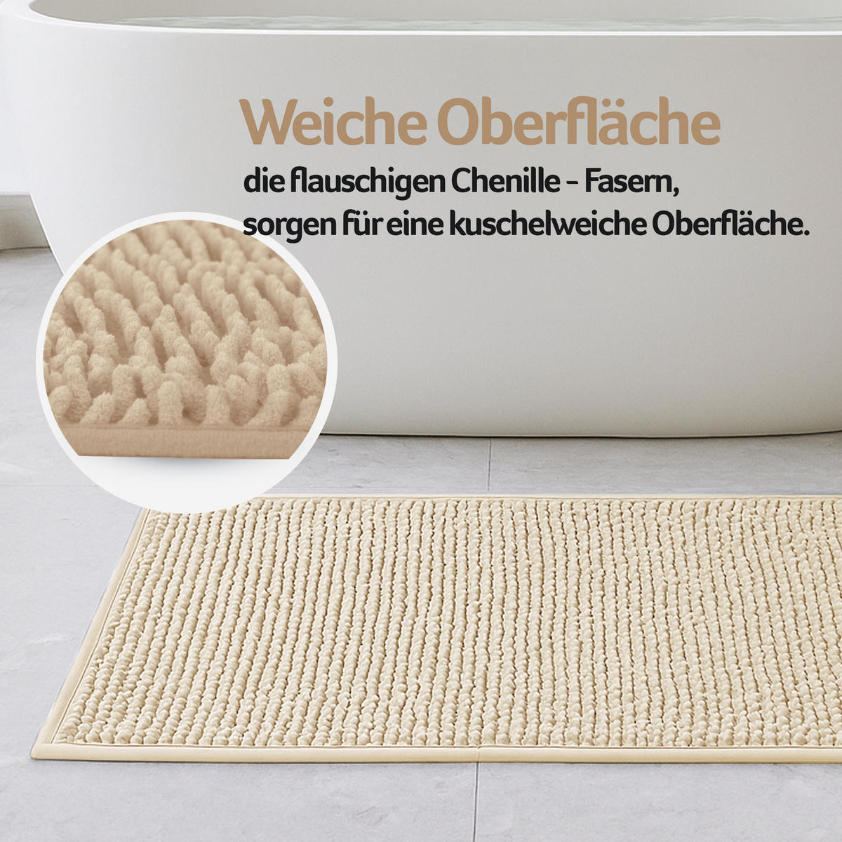BADEMATTE Chenille 60x90cm Sand - Beige, Textil (90/60cm) - Bestlivings