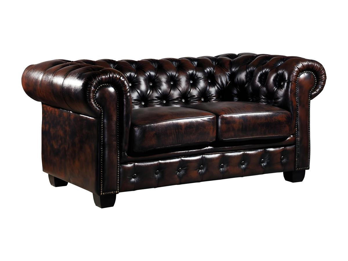 CHESTERFIELD Ledersofa 2-Sitzer - Büffelleder - Braun - BRENTON - Dunkelbraun, Leder (96/73/160cm) - Vente-Unique