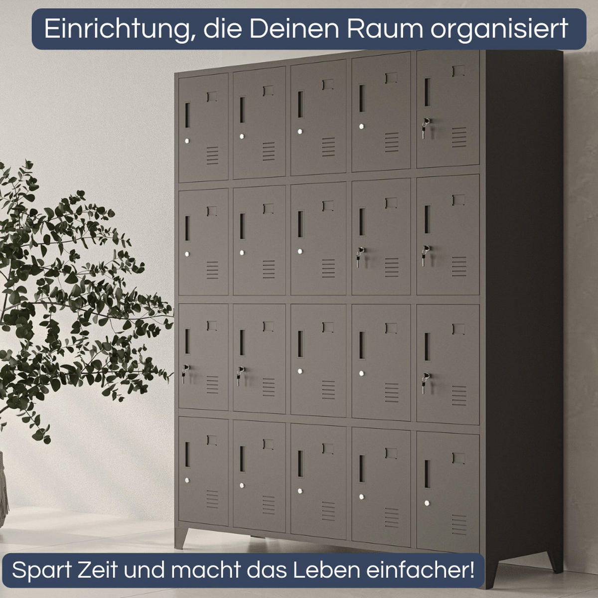 SCHLIESSFACHSCHRANK Spind TAMPA 20 Fächer172x136x45cm Anthrazit - Anthrazit, Metall (136/172/45cm) - DELUKE