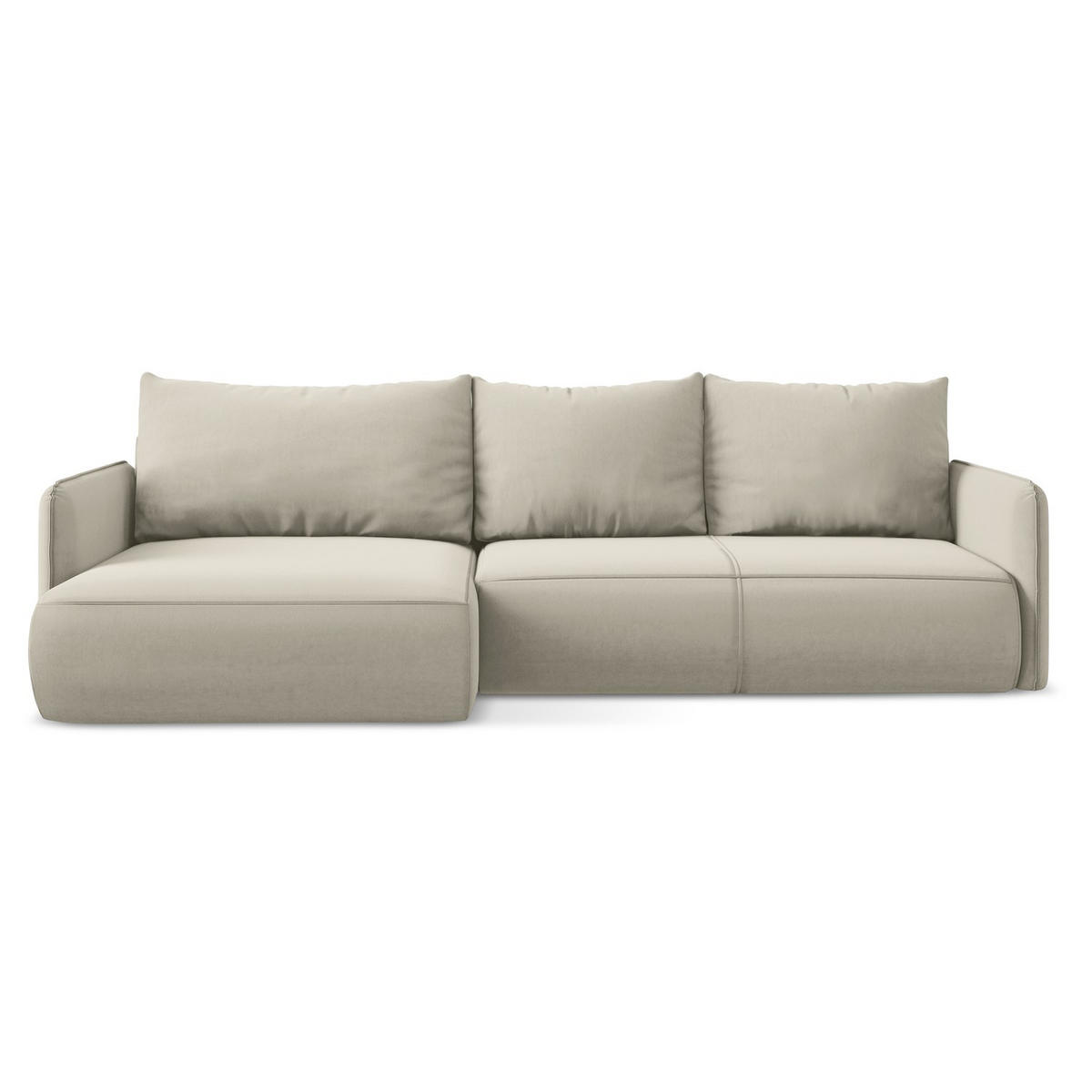 ECKSOFA mit Schlaffunktion Samt Stoff Creme - Perlmutt/Creme, Kunststoff/Textil (148/240cm) - LaMiaSofa