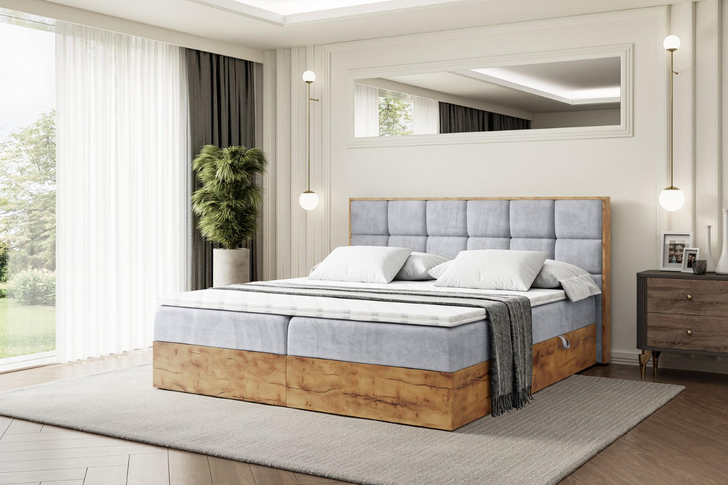 BOXBETT mit Matratze H4 und Lattenrost - LOLLI2 - 200x200 - Hellgrau - Grau, Holzwerkstoff/Kunststoff (200/200cm) - ALTDECOR