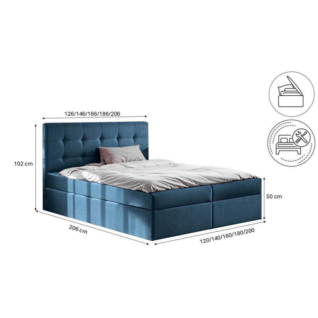 Thumbnail - Kaiser Möbel Boxbett, Blau, Holz, H3, 120x200 cm, Schlafzimmer, Betten, Boxspringbetten