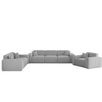 SOFASET Celes Premium 3-2-1 In Sven - Hellgrau, Holzwerkstoff/Textil (218/73/90cm) - Fun Möbel