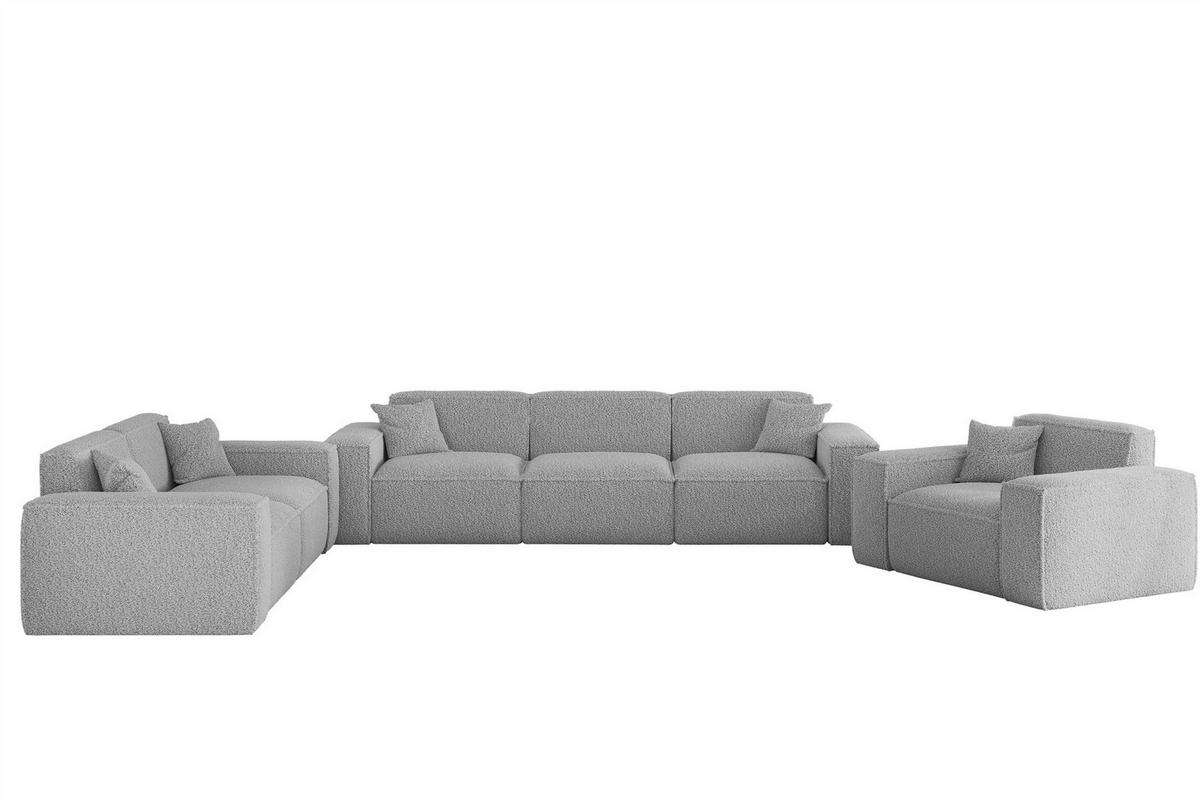SOFASET Celes Premium 3-2-1 In Sven - Hellgrau, Holzwerkstoff/Textil (218/73/90cm) - Fun Möbel
