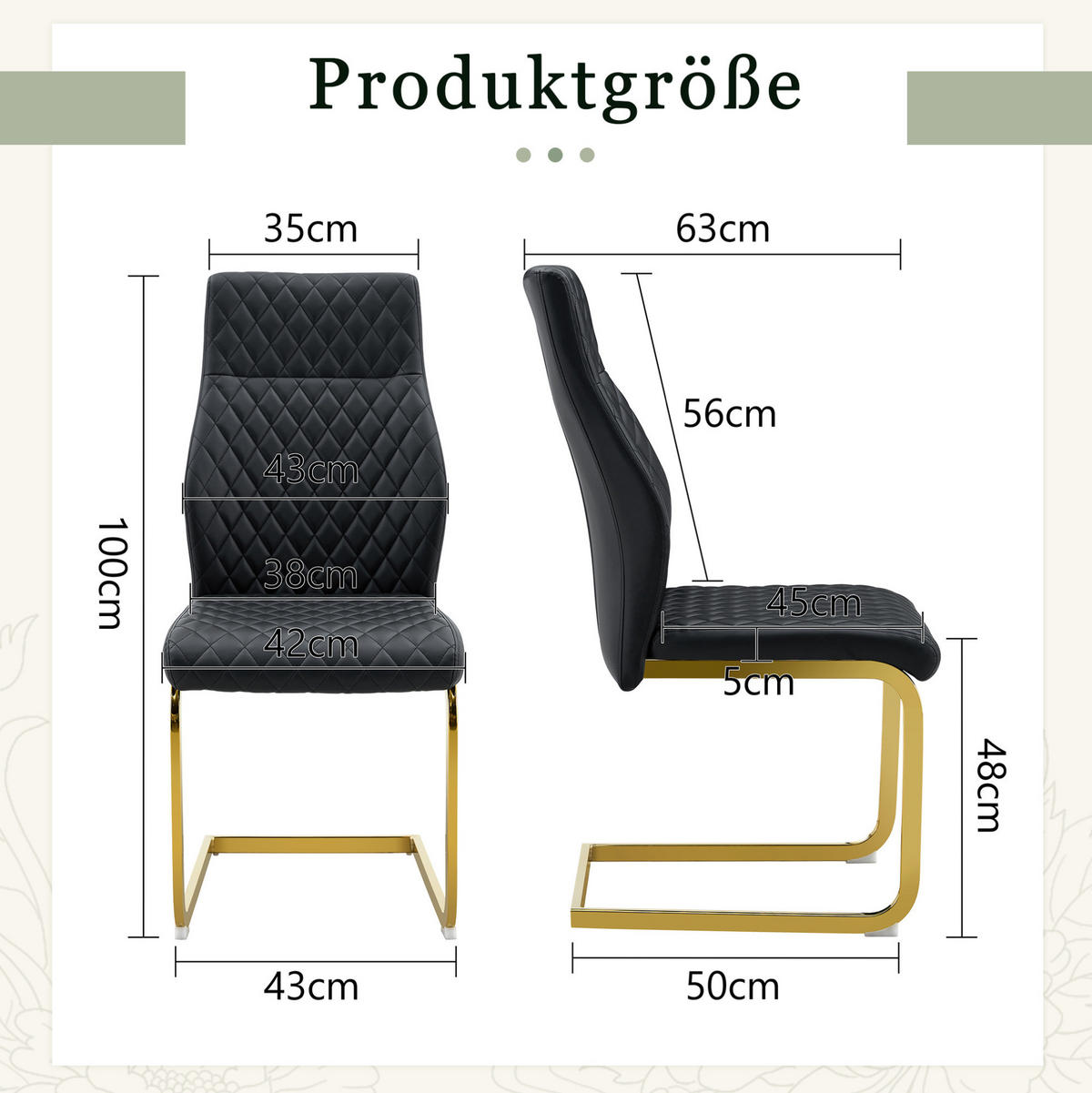 ESSZIMMERSTUHL 2er-Set mit hoher Rückenlehne 100 cm PU-Lederoptik Schwarz Gold - Schwarz, Metall (63/100/43cm) - Meubliv