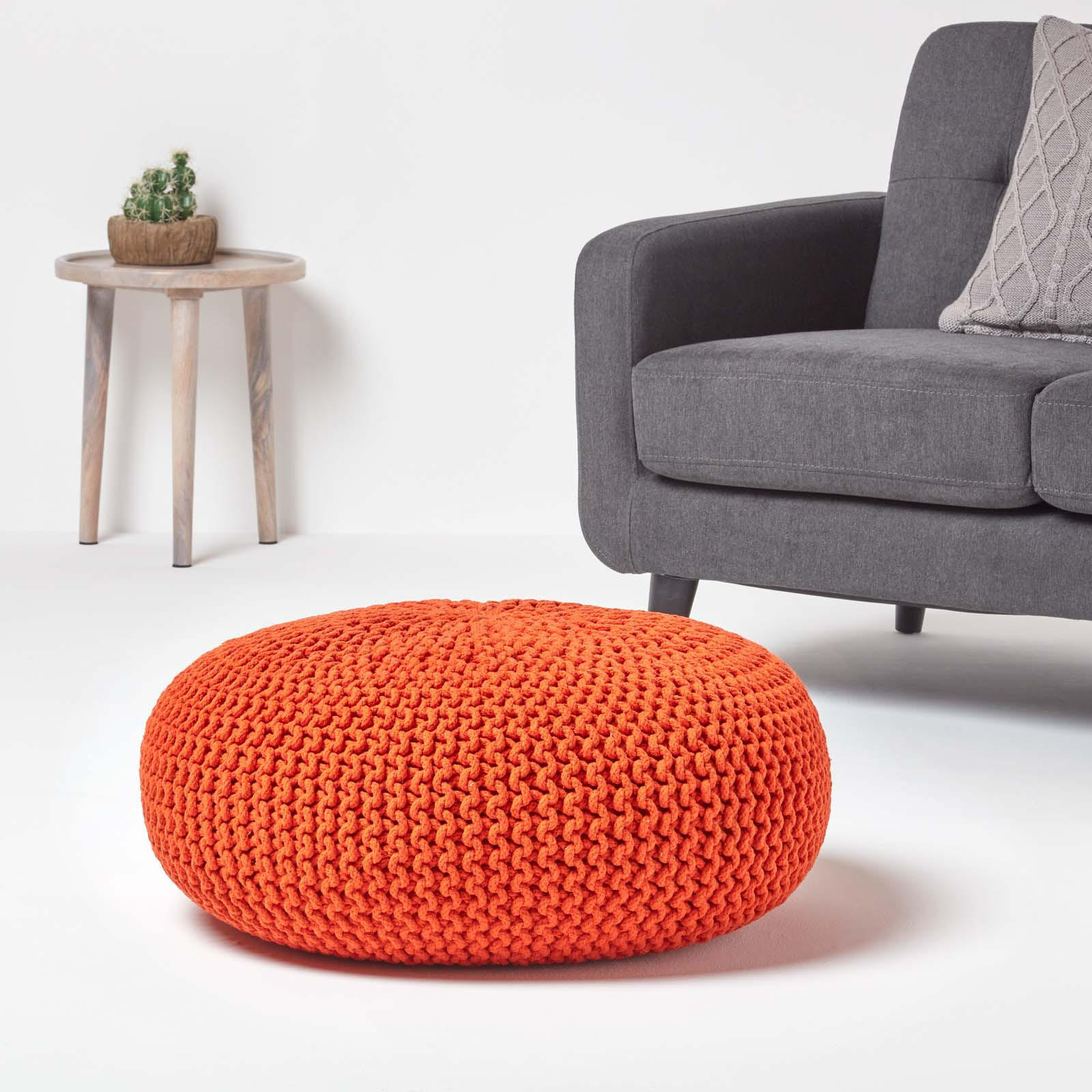 STRICK-POUF orange, Bodenkissen rund 70/70/23 cm - Orange, Textil (70/23/70cm) - Homescapes