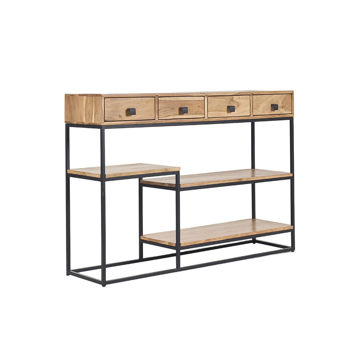 KONSOLE 4 Schubladen Akazienholz Metall Schwarz L115 GRENELLE - Dunkelbraun, Holz (115/30/80cm) - Miliboo