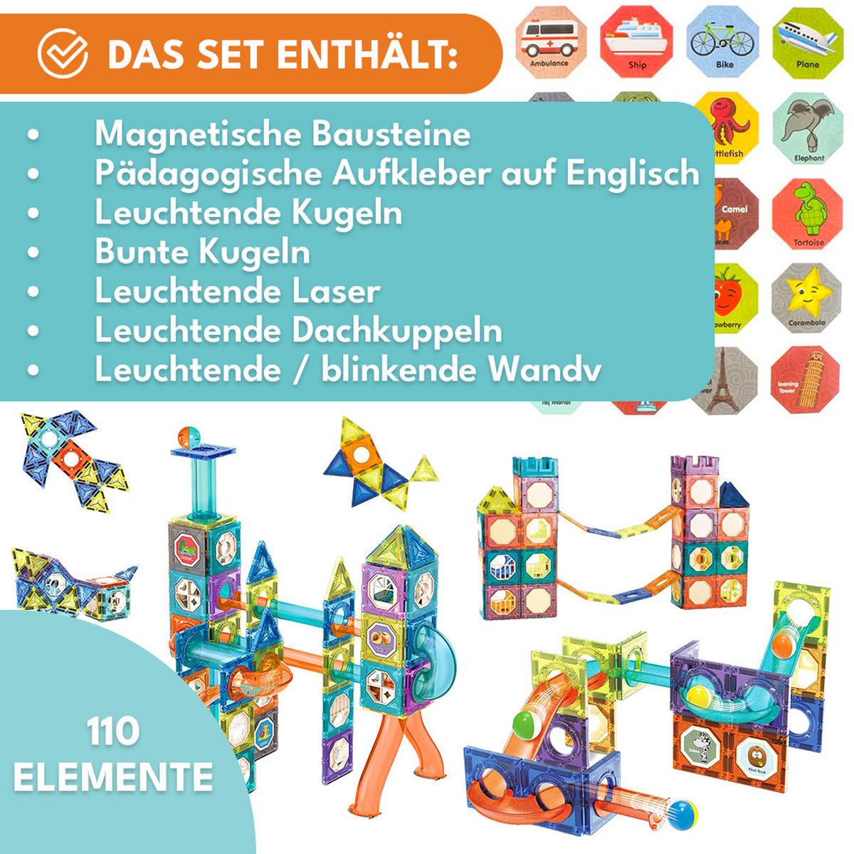 MAGNETISCHE BAUSTEINE 110 Teile - Dunkelbraun/Multicolor, Kunststoff (5/5cm) - KRUMAD