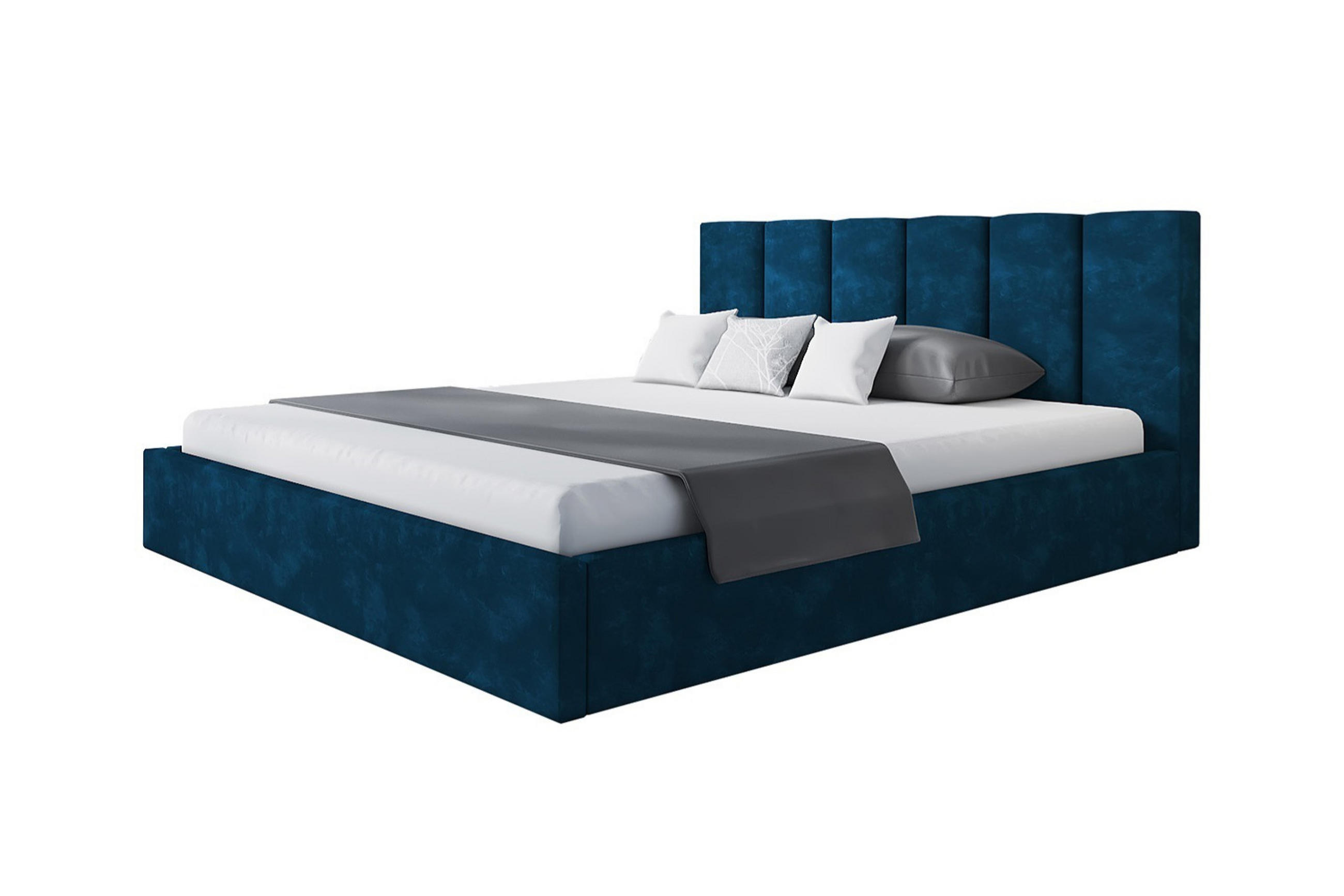 POLSTERBETT TOKIO SLIM, 120 x 200 cm mit Bettkasten und Lattenrost aus Holz, Farbe: Dunkelblau, Velourestoff - Dunkelblau, Holz/Kunststoff (120/200cm) - Alpi-Möbel