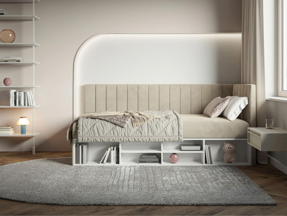 JUGENDBETT Ventrio Hellbeige Easy-Clean-Samtbezug 90x200 cm - Ecru, Kunststoff/Textil (90/200cm) - Selsey