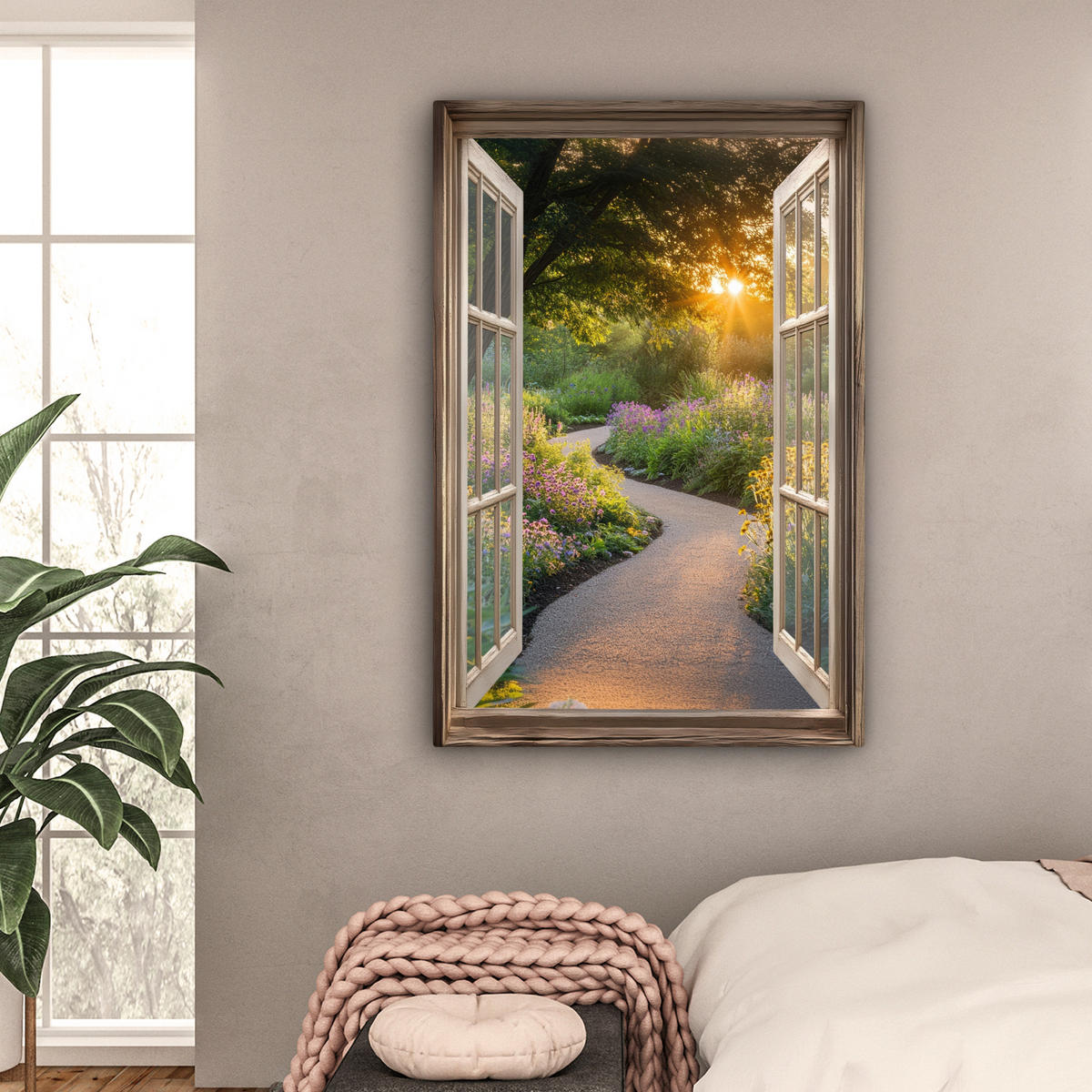 LEINWANDBILD Aussicht - Blumen - Natur - Sonne - Weg 80x120 cm - Hellgelb, Textil (80/120cm) - MuchoWow