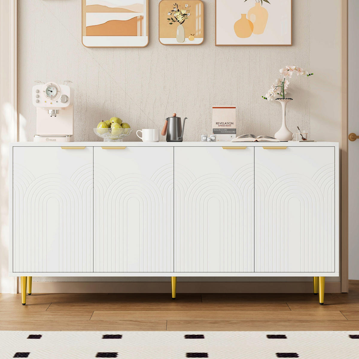 SIDEBOARD 160/80/40 cm Weiß aus MDF und Spanplatte mit Soft-Close-Scharniere - Weiß, Holzwerkstoff (40/80/160cm) - OKMYHOME